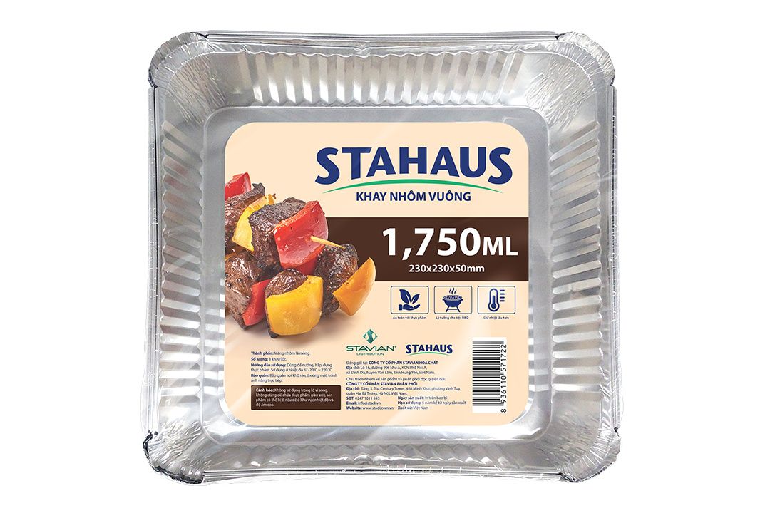 Khay nhôm vuông Stahaus  1750ml (3 cái/gói)
